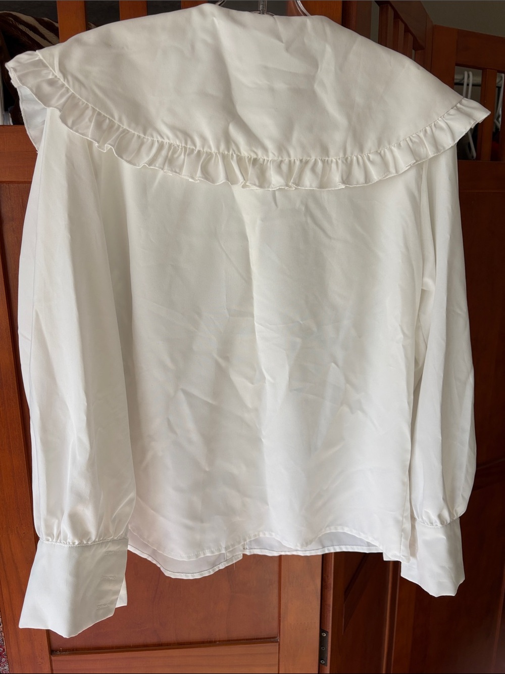 White Ruffled Collar Button-Front Blouse - Picture 2 of 6